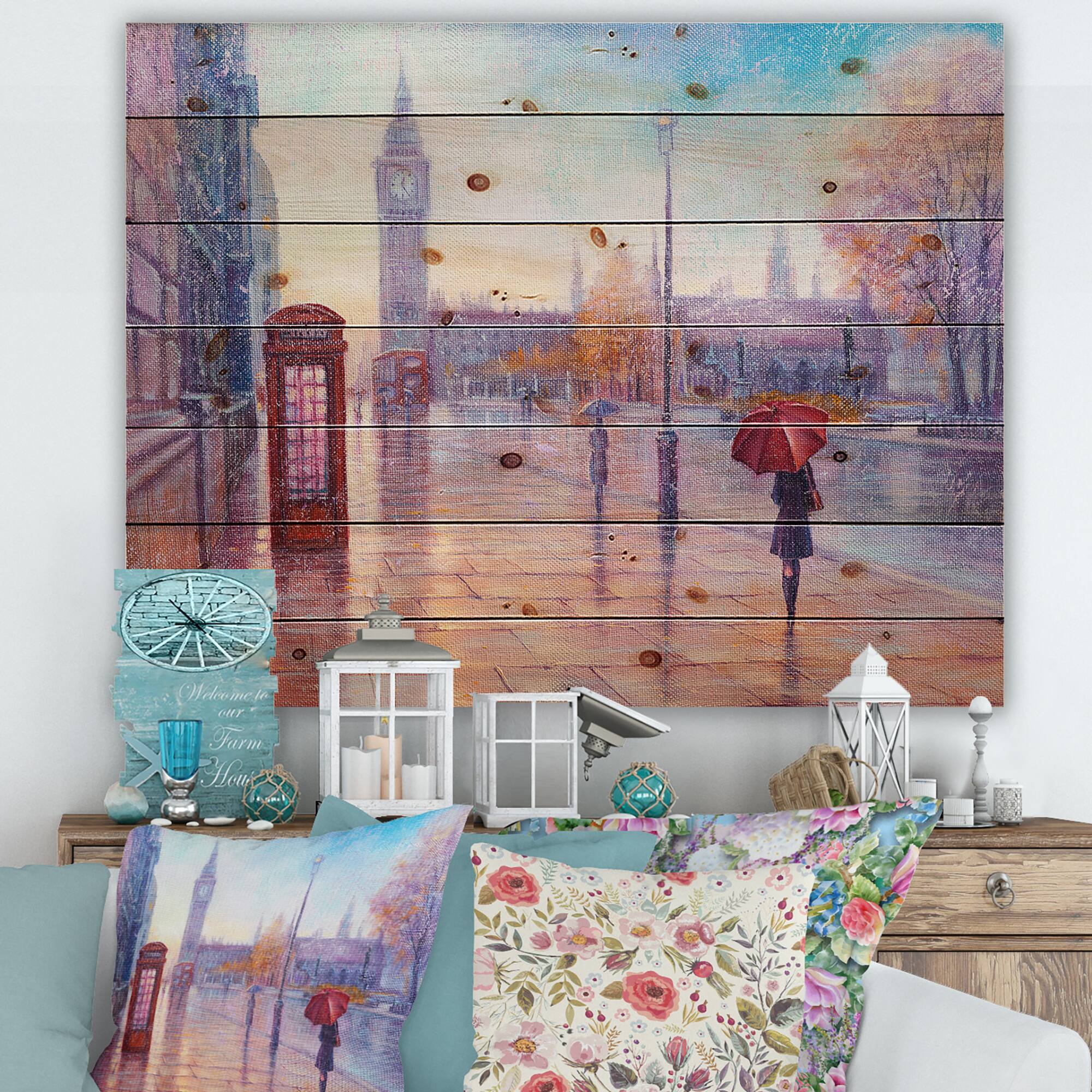 Designart - Big Ben and Woman With Red Umbrella In London